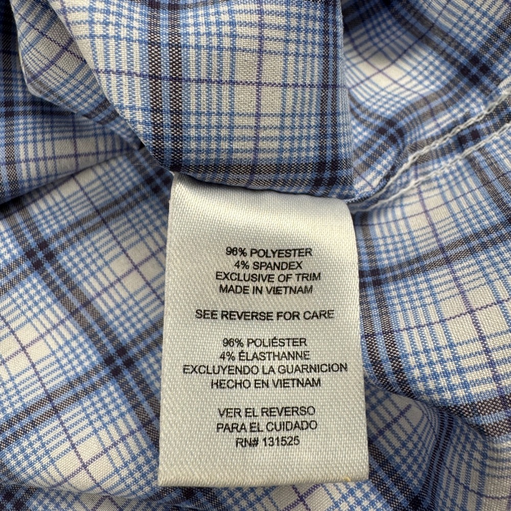 Rugby University Men's Blue White Plaid Stretch Long Sleeve Button Down Shirt XL - Picture 9 of 9